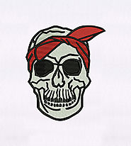 Cool Red Bandana Wearing Skull Embroidery Design | EMBMall