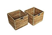 12.7" Foldable Seagrass and Banana Leaf Storage Basket with Iron Wire Frame by Trademark Innovations | Lavorist
