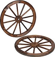 Decorative Vintage Wood Garden Wagon Wheel With Steel Rim by Trademark Innovations | Lavorist