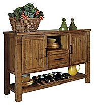Ashley Furniture Signature Design - Krinden Dining Room Serving Table - Rustic Style with 6 Bottle Wine Rack - Light ...