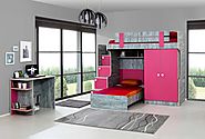 Cute Designer Bunk Bed: Stairs with chest of drawers, 2 door wardrobe, children's bed and a study desk