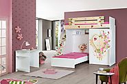 Designer Butterfly Bunk Bed: Stairs with chest of drawers, 2 door wardrobe, children's bed and a study desk