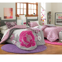 5pc Gray Pink Reversible Flower Floral College Dorm Twin Xl Comforter Set (5pc Bed in a Bag)