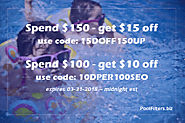 $15 off cart total of $150, Use Coupon Code: 15DOFF150UP