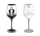 "His and Her" - Set of 2 Hand Painted Wedding Wine Glasses, 16 Oz : Amazon.com : Kitchen & Dining