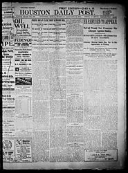 Primary Color/Filler The Houston Daily Post (Houston, Tex.), Vol. XVIth YEAR, No. 286, Ed. 1, Tuesday, January 15, 19...