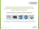 Paragon Labs Again Earns Certification in Good Manufacturing Practices from NPA