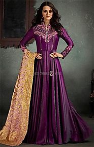 Buy Captivating Purple Stitched Ceremonial A-Line Floor Length Gown