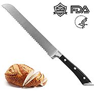 Bread Knife High Carbon Stainless Steel Wide Slicer Serrated Professional Knifes Sharp Blade Serrated Offset Ergonomi...