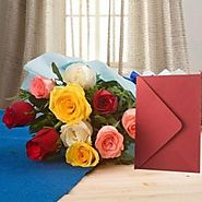 Buy MIX ROSES N GREETING CARD Online - OyeGifts.com