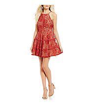 Jodi Kristopher Two-Tone Lace Fit-And-Flare Dress | Dillards