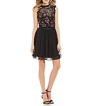 Jodi Kristopher Embroidered Fit-And-Flare Dress | Dillards