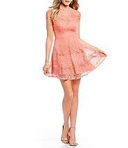 Jodi Kristopher Cap-Sleeve Tiered Lace Fit-And-Flare Dress | Dillards