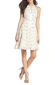 Morgan & Co. Sheer Inset Lace Fit & Flare Dress | Nordstrom