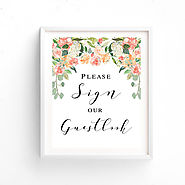 Guestbook Sign-PRINTABLE, Wedding Sign, Please Sign Our Guestbook, Peach Flowers, Wedding Guestbook, Blush Florals, I...