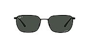 Ray-Ban RB3684CH Chromance Rectangular Sunglasses, Black/Polarized Dark Grey, 58 mm