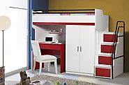 Bueno Red: Bunk Bed, 2 door under bunk bed wardrobe, Children's Bed and a Study Desk