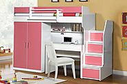 Brave Pink Contemporary Bunk Bed with 2 Door Under Wardrobe, a shelf and a Study Desk