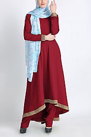 Maroon Fariha Eid Shalwar Kameez for Ramadan | Muslim Women Hijab Dress