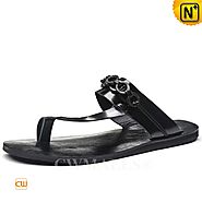 CWMALLS® London Black Leather Thong Sandals CW708303[Global Free Shipping]