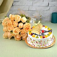 Buy Fruits Cake and Roses Combo online - OyeGifts.com