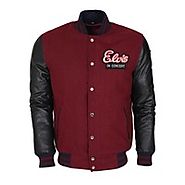 Wish | Vintage Fashion Elvis Presley Varsity Letterman Wool Jacket with Leather Sleeves