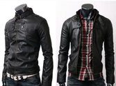 Handmade Biker Men Black Brando Leather Jacket with flap pocket and double button Collar