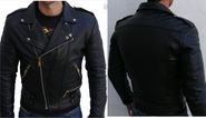 Handmade Men Black Biker Leather Jacket Front Zip Pockets and Side Buckles