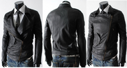 Handmade Men Black Leather Jacket with Double Napeel Collar