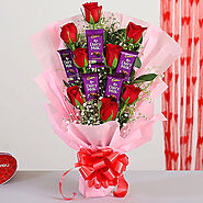 Buy/Send Red Roses Bouquet & Dairy Milk Chocolates Online- OyeGifts