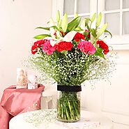 Buy Lily and Carnations Arrangement online - OyeGifts.com