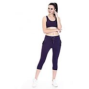 Women's Solid Cotton Capri with Zipper Pocket and Bottom Grip