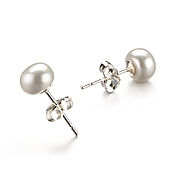 6-7mm AA Quality Freshwater Cultured Pearl Earring Pair in White for Sale | Pearls Only