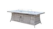 Champagne 8 Seat Rectangular Gas Fire Pit and Ice Bucket Dining Table