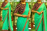 Bollywood Designer Green Plain Georgette Saree with Stone Work and Emb – Mahi Fashion