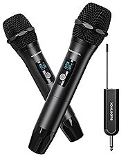 SUDOTACK Wireless Microphone, [Clear Sound][Plug & Play] Metal UHF Dual Cordless Handheld Dynamic Mic with Rechargeab...