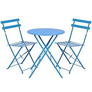 Best Choice Products 3-Piece Portable Folding Metal Bistro Set w/Table and 2 Chairs – Blue