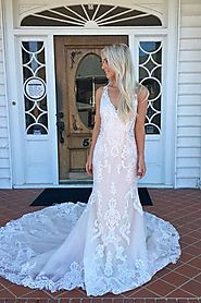 White Wedding Dresses With Sleeves | Beach Wedding Dresses Long – Promnova