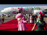 EVA AIR Hello Kitty Jet makes first flight to US. 長榮航空牽手機洛杉磯首航慶祝