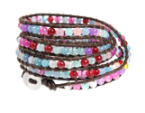 BohoJazz Red Blue Pink Purple Bead Leather Wrap Bracelet 39 Inch Extra Long 5x Wrap in Gift Box