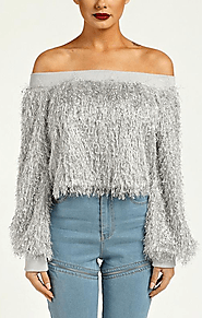 Shaggy Off The Shoulder Top- Silver