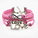 Vintage Silver Infinite Bracelet Love Pink Leather Rope Infinity Knit Punk Style