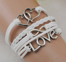 Heart Love infinity Antique Silver korea velvet Leather Cute Bracelet B221