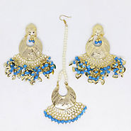 Indian Bollywood Wedding Style Traditional Gold Plated Earring With Tikka