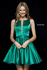 High Neckline Sherri Hill 52293 Emerald Short A-Line Prom Dresses 2018 Satin [Emerald Sherri Hill 52293] - $180.00 : ...
