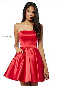 Sherri Hill A Line Short Satin Party Dresses 2018 Style 52397 Red Strapless [Red Sherri Hill 52397] - $180.00 : Cheap...