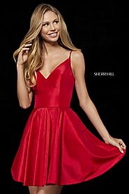 2018 Sherri Hill 52378 Taffeta Short A-Line Prom Dresses Red With V Neckline [Red Sherri Hill 52378] - $180.00 : Chea...