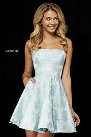 Sherri Hill 2018 Strapless 52337 Floral Printed Homecoming Dresses Aqua [Aqua Sherri Hill 52337] - $230.00 : Cheap Pr...