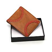 Baseball Wallet Genuine Leather Bifold RFID Blocking Raised Baseball Stitch