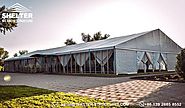 20 x 70 wedding marquee with glass wall and entrance canopy